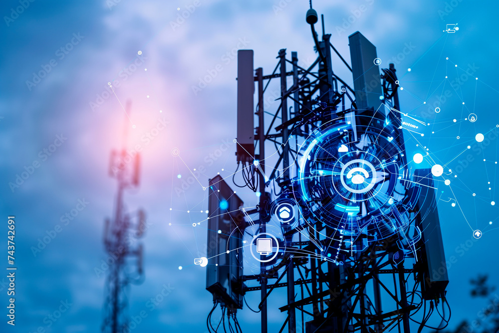 Poster the modern creative communication and internet network connect in smart city . concept of 5g wireles