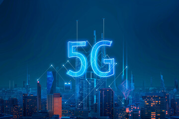 The modern creative communication and internet network connect in smart city . Concept of 5G wireless digital connection and internet of things future