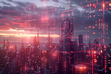 Naklejka premium The modern creative communication and internet network connect in smart city . Concept of 5G wireless digital connection and internet of things future