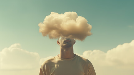 head in the clouds. concept - obrazy, fototapety, plakaty