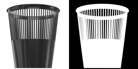 3D rendering illustration of a perforated plastic trash bin