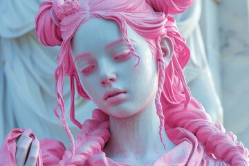 A mysterious and pretty fairy-like sculpture of a young girl, elegantly tender in an anime-inspired style.
