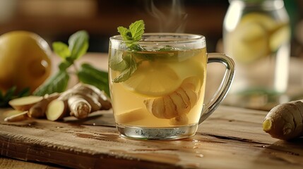 Ginger tea with lemon and mint
