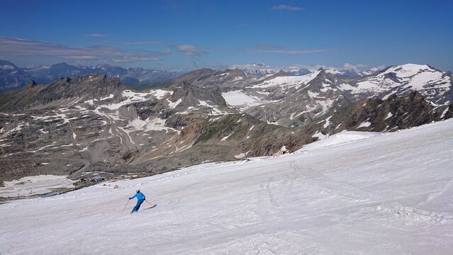 Summer skiing in Carinthia, Austria, on the Mölltaler Gletscher. 