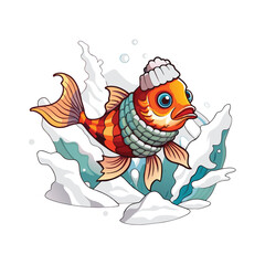 winter fish wearing scarf and hat