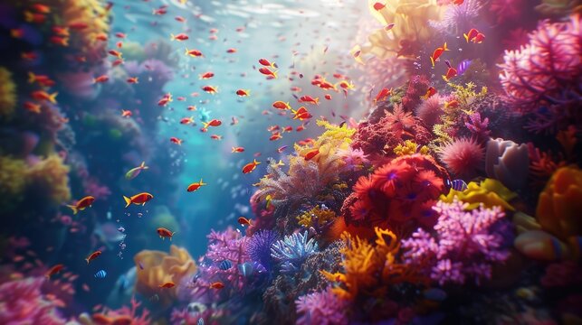 Enchanting Underwater Realm: Hyperrealistic Coral Reefs and Sea Creatures