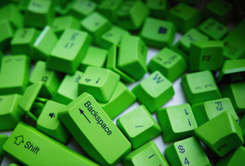 Green computer keyboard keycaps object backdrop