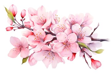Cherry blossom on a white background in watercolor technique. A branch of pink sakura , flower design for postcards, spring banner.