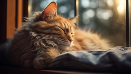 cat sleeps near the window.  - obrazy, fototapety, plakaty