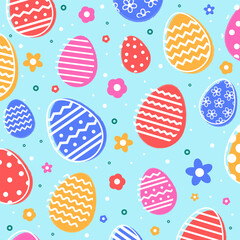 Seamless pattern with Easter eggs in modern style. Background for card, invitation and poster. Banner. Vector illustration