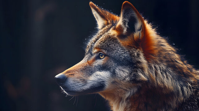 portrait of a wolf side view on black background 