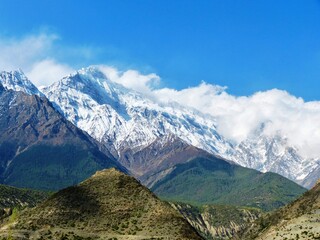 Nepal Himalayan Himalayas mountains majestic landscape in the Mustang region Annapurna circuit.