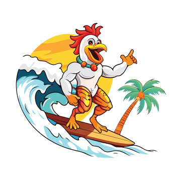 surfer chicken in beach