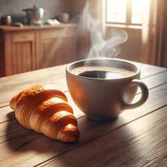 Cup of Coffee and French Croissant