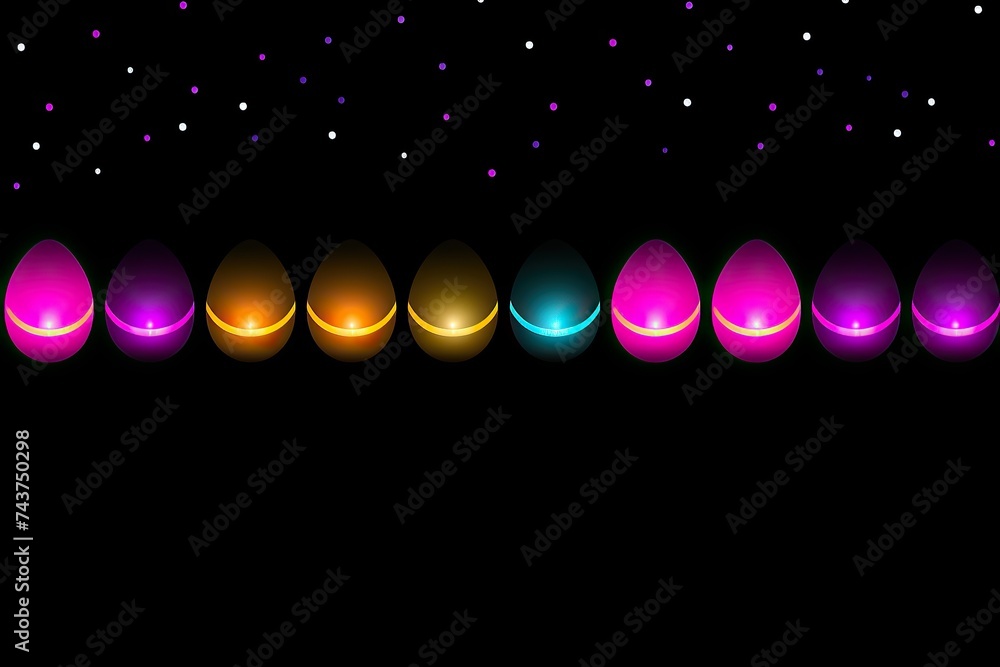 Poster A mesmerizing display of a row of eggs glowing brightly in the darkness, casting an ethereal light in the surrounding space