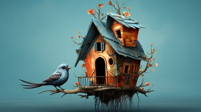 A Birdhouse with a Bird.