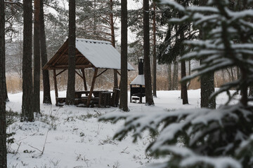 A place for camping in nature in the forest in winter in Estonia.