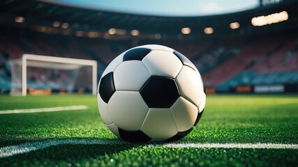 Soccer ball on the field, football wallpaper, football on the playground, football background.