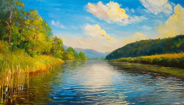 oil painting landscape beautiful river