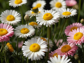 Obraz premium A field of daisy flowers on a sunny day