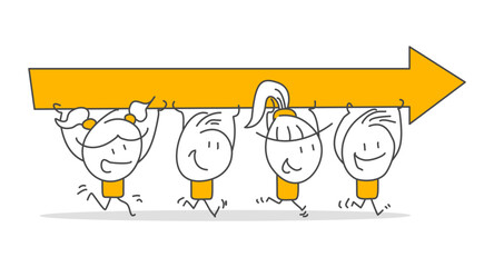 Stick figures. Teamwork. Isolated on white background. Hand drawn doodle line art cartoon design character.