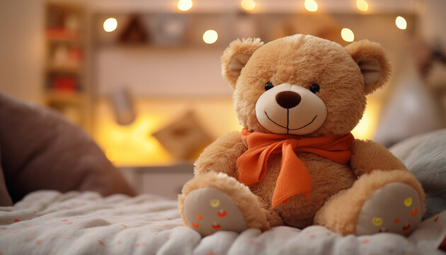 teddy bear on the background of a children's room. cute composition for a child's room.