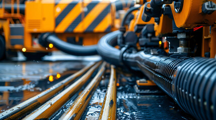 High-pressure rubber oil hoses are utilized.