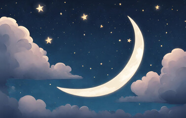 Naklejka na ściany i meble Blue moon and stars on dark sky background social media banner, Nocturnal Wonders Moon and Magical Nights