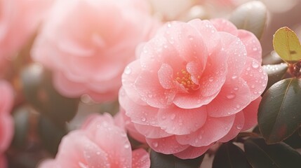 Fototapeta premium A detailed close-up of a vibrant pink flower covered in delicate water droplets, creating a mesmerizing and artistic scene