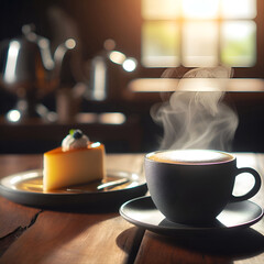 Hot coffee and cheesecake