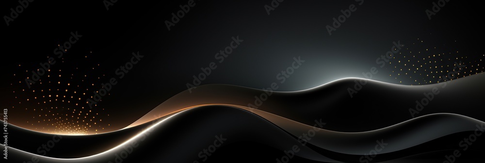 Poster a mesmerizing wave of bright light bursting out of a mysterious black background, creating a stunnin