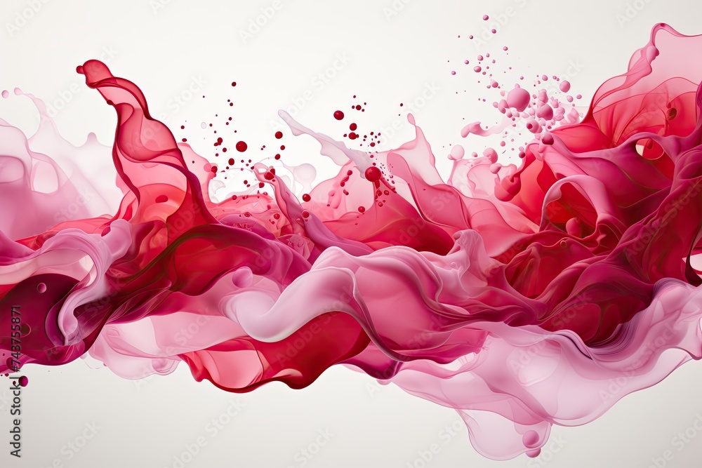 Poster a mesmerizing display of vibrant red and soft pink liquids creating a swirling, dynamic pattern in t