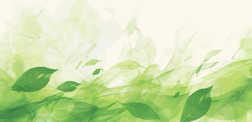 Fototapeta na wymiar Whimsical waves of green leaves dancing on a gradient background, portraying growth and fluidity in nature.