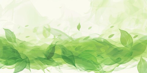 Whimsical waves of green leaves dancing on a gradient background, portraying growth and fluidity in nature.