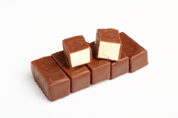 Chocolate Covered Marshmallow. Isolated on a white background.