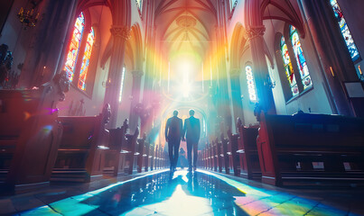 Handsome Gay Couple - Wedding photo. Gay couple wedding. Gay marriage. Homosexual couple celebrating wedding, LBGT couple at wedding ceremony, LGBTQ community.