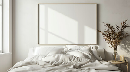 Minimalist Bedroom with Blank Wall Frame Mockup