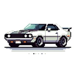 Pixel art of sport car with a white background, in the style of early 90s video game console, cute 8 bit illustration