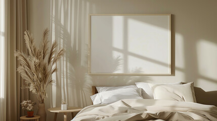Minimalist Bedroom with Blank Wall Frame Mockup