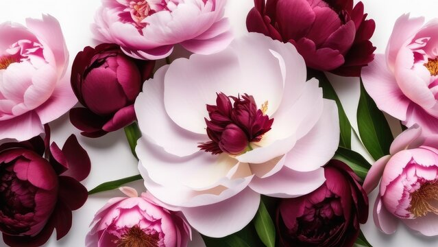 pink and white peonies, postcard, banner