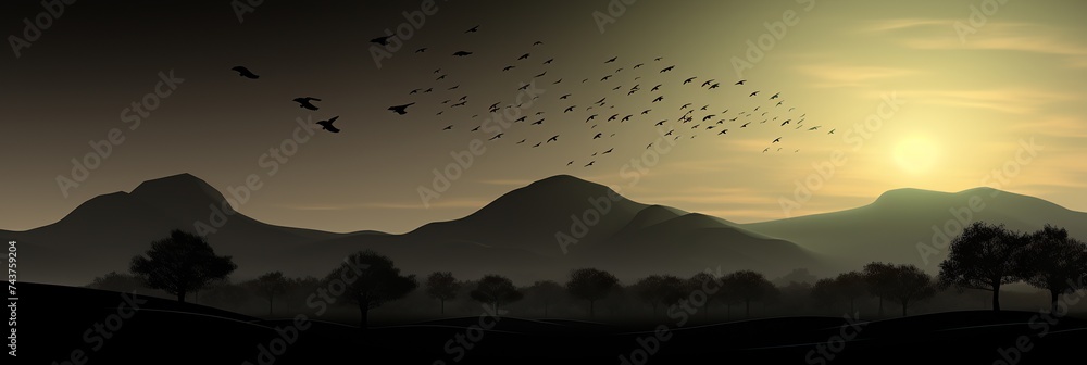 Aufkleber a breathtaking scene unfolds as a flock of birds gracefully glide through the sky, casting dynamic s