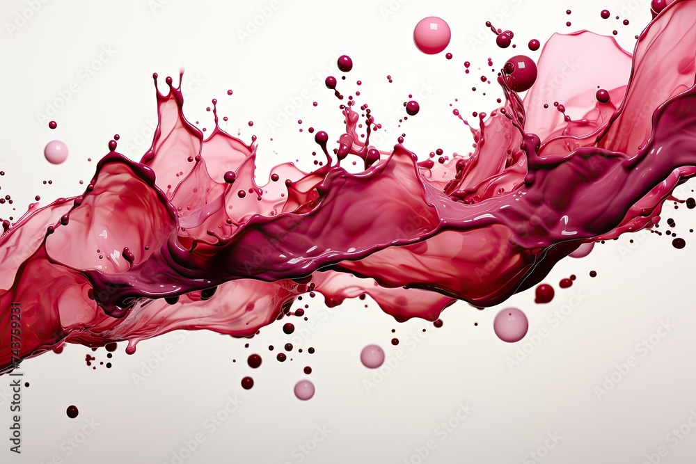 Poster Abstract red liquid splash with dynamic motion on a pink background