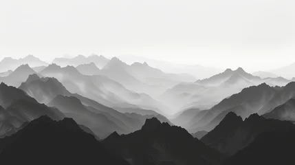 Poster Silhouette of foggy mountains © Elvin