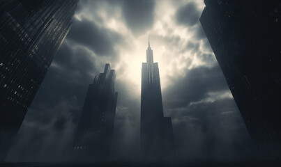 Skyscrapers, futuristic dark city