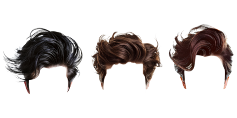 Stylish hair wig with trendy design isolated on background, front view, fashionable hairstyle concept.