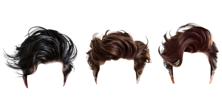 Stylish hair wig with trendy design isolated on background, front view, fashionable hairstyle concept.