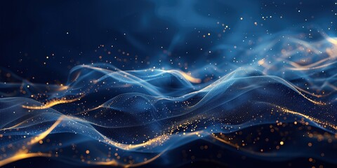 Ethereal Blue Waves with Glowing Particles, Gold Dusts