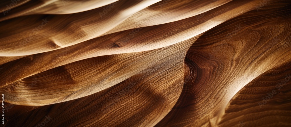 Poster a detailed view of a wooden surface featuring intricate wavy lines that add texture and visual inter