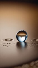 Serene Water Droplet Suspended Over Calm Pond at Sunset