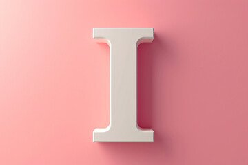 3D Render White Letter "I" Isolated on Colorful pastel pink Background